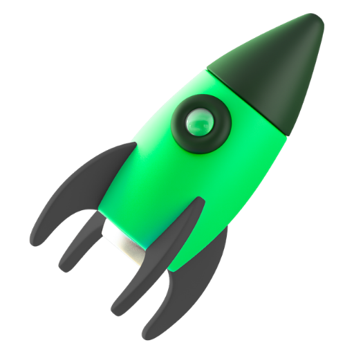 Emerald rocket illustration launching upward